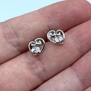Sterling Silver Cat Earrings With CZ Heart